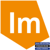 Software: A imagem mostra um hexágono laranja estilizado com as letras minúsculas 'lm' em branco. No canto inferior, rótulos azuis com texto branco indicam 