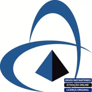 Software: Um logotipo com uma pirâmide triangular azul e preta é cercado por duas linhas azuis curvas formando um formato oval. No canto, rótulos em português dizem: Envio Instantâneo, Ativação Online, Licença Original e Entrega Imediata — ideal para qualquer loja que ofereça Optiwave OptiSystem 7.0 e busque distinção.