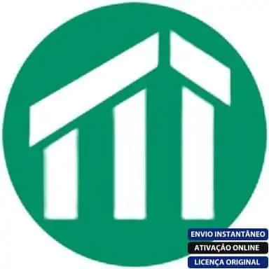 Software: Logotipo do PhotoModeler Premium mostrando um cubo geométrico azul e verde dentro de um círculo. O texto PHOTOMODELER PREMIUM aparece abaixo nas mesmas cores. Pequenas tags no canto inferior direito indicam: Entrega Imediata, Ativação Online e Licença Original, enfatizando a conveniência de comprar software com acesso instantâneo.