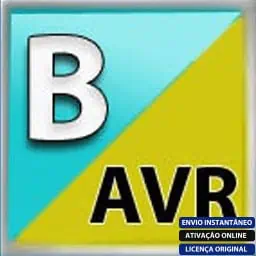 Software: O logotipo exibe com destaque uma grande letra B branca em um fundo diagonal azul e amarelo com "AVR" escrito em preto abaixo. No canto inferior direito, você encontrará uma pequena etiqueta azul dizendo "ENVIO INSTANTÂNEO ATIVAÇÃO ONLINE LICENÇA ORIGINAL". Isso é perfeito para aqueles interessados em comprar o software BASCOM-AVR 2.0.8.2 / 8051 v2.0.16.0 com entrega imediata.