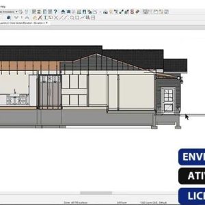 Software: A tela do computador exibe um projeto de seção transversal de edifício usando o Chief Architect Home Designer Pro 2021 v22.2.0.54 x64, que pode ser adquirido na sua loja de software favorita. A interface apresenta várias ferramentas e opções, com rótulos em português localizados no canto inferior direito: ENVIO INSTANTÂNEO, ATIVAÇÃO ONLINE e LICENÇA ORIGINAL.