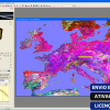 Software: A plataforma digital do Clark Labs TerrSet 18.31 exibe imagens de satélite vívidas da Europa, acompanhadas por um gráfico e uma caixa 3D ao lado. Botões rotulados como 