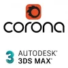 Software: Logotipo da Corona com um design estilizado em laranja e preto acima e Autodesk 3DS Max abaixo em texto preto, ideal para quem deseja adquirir o Corona Renderer 10 para 3ds Max 2023 e 2024 - Licença Vitalícia para uso imediato.