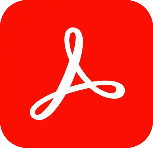 Software: Um ícone quadrado vermelho exibindo um design estilizado da letra A branca representa o popular software de formato de documento, Adobe Acrobat Pro DC 2024. Perfeito para quem deseja comprar uma licença para funcionalidade e eficiência perfeitas.