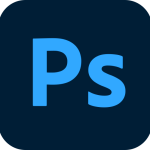 Software: Logotipo azul do Photoshop com as letras Ps em azul brilhante sobre um fundo azul escuro com cantos arredondados, perfeito para quem quer comprar software ou visitar uma loja de software.