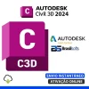 Software: Imagem promocional do Autodesk Civil 3D 2024 | Software Vitalício, com os logotipos da Autodesk, Brasilsofts e um prestigiado selo Gold Partner. Ideal para quem quer comprar software de uma loja de software de renome. O design inclui ícones para entrega instantânea e ativação online em um elegante tema roxo e branco.