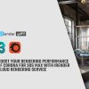 Software: Uma imagem promocional para o serviço de renderização em nuvem iRenders mostra os logotipos para Render GPU, 3ds Max e Corona Renderer 10 para 3ds Max 2023 e 2024 - Licença Vitalícia. O elegante fundo de loft industrial com móveis modernos destaca a mensagem de aumento do desempenho de renderização. Descubra a entrega imediata na sua loja de software preferida.