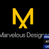 Software: Logotipo para Marvelous Designer 11 Enterprise exibindo um M amarelo estilizado em um fundo preto. Abaixo, o texto diz Marvelous Designer 11 Enterprise - Licença Vitalícia. Os rótulos azul e branco em português enfatizam entrega imediata, ativação online e licença original, tornando-o ideal para qualquer um que queira comprar software de uma loja de software confiável.