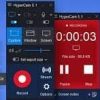 Software: Uma captura de tela mostrando a interface do HyperCam Business Edition exibe as configurações de gravação com elementos como tempo decorrido, níveis de áudio e opções de arquivo. Recursos como aparar e salvar são visíveis. O texto enfatiza a entrega imediata com ativação online da sua loja de software confiável.