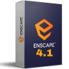 Software: O Enscape 3D 4.1 – Licença Vitalícia apresenta um design com a frente azul escuro e a lateral cinza claro, exibindo orgulhosamente o logotipo do Enscape em laranja e branco. Enfatizando sua versão mais recente do software, lê-se Enscape 4.1. Ideal para quem deseja comprar licença, este produto garante entrega imediata.