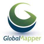 Software: Logotipo para Global Mapper: Um globo estilizado, verde e azul com um formato de G, acima das palavras Global Mapper em uma fonte moderna. Perfeito para quem quer comprar software com entrega imediata. O texto apresenta Global em azul e Mapper em verde, enquanto o globo projeta uma sombra sutil abaixo.