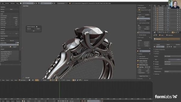 Software: Uma tela de computador exibindo Rhinoceros 8.7 - Rhino 8 (2024) Software Completo com Licença de uma loja de software mostra um design detalhado de um anel ornamentado com pedras preciosas proeminentes. A interface, disponível para compra com entrega imediata, mostra menus, ferramentas e configurações para um design 3D intrincado.