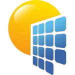 Software: Forma circular amarela com acabamento brilhante cobrindo parcialmente uma grade de retângulos azuis arredondados, que lembram painéis solares. O design funde elementos solares e digitais, muito parecido com a engenhosidade encontrada quando você compra software para soluções inovadoras.