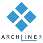 Software: Logotipo da ARCHLINE.XP apresentando quatro formas de diamante azul em um padrão de diamante maior acima do texto ARCHLINE.XP. O texto, em preto com um sublinhado azul do E em LINE, simboliza inovação ideal para aqueles que buscam comprar software com entrega imediata.