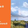 Software: Uma paisagem serena retrata um lago cercado por montanhas inspiradoras sob um céu parcialmente nublado. À esquerda, um painel laranja apresenta o texto 