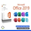 Software: Imagem da caixa do software Microsoft Office 2019 Professional Plus à esquerda. À direita, são exibidos ícones para Word, Excel, PowerPoint, Outlook, Publisher, Access e Skype. O texto diz: "Envio Instantâneo Ativação Online. Descubra nossa loja de software para entrega imediata e aproveite sua compra agora!