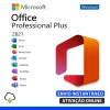 Software: Imagem promocional para Microsoft Office 2021 Professional Plus - Licença Perpétua de uma loja de software líder. Ícones para Word, Excel, PowerPoint, Outlook, Publisher, OneNote, Access e Teams são exibidos. O texto diz Entrega Imediata Ativação Online com um símbolo de download na nuvem.
