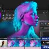 Software: A interface do VSDC Video Editor Pro 6.7.3 exibe uma foto com ajuste de cor de uma pessoa iluminada por uma vibrante iluminação rosa e azul, com várias ferramentas de edição e rodas de cores visíveis na tela ao lado do texto em português. Ideal para entusiastas criativos que estão procurando comprar uma licença com entrega imediata.