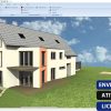 Software: Uma renderização arquitetônica 3D de uma casa moderna com um telhado inclinado, janelas grandes e um deck de madeira é exibida usando o Ashampoo 3D CAD Professional 8.0.0. A interface do software mostra menus e um diretório de arquivos, com sobreposições de texto com os dizeres Envio Instantâneo, Ativação Online, Licença Original e Comprar Licença para acesso imediato.