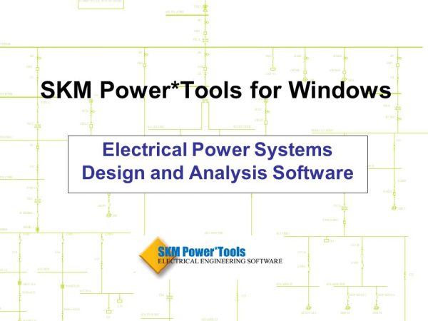 Software: O texto "SKM PTW 2024 v11.0.0.3 - Power*Tools: Software abrangente para projeto e análise de sistemas de energia elétrica" aparece sobre um diagrama tênue de uma rede elétrica. Na parte inferior, um logotipo exibe o texto "SKM PTW 2024 v11.0.0.3 - Power*Tools Electrical Engineering Software", pronto para entrega imediata quando você compra o software com uma licença completa.