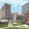Software: Um campus contemporâneo com várias estruturas retangulares com grandes janelas de vidro é cercado por gramados verdes, árvores adornadas com folhas de outono e uma escada que leva a uma área elevada onde os indivíduos se envolvem em discussões sobre soluções de software e exploram opções para comprar um SketchUp Pro 2024 - Português / Inglês - Licença Vitalícia.