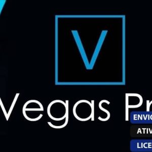 Software: Imagem mostrando o logotipo do VEGAS Pro 20 em um fundo escuro. Abaixo do logotipo, caixas de texto azuis e brancas apresentam frases em português: ENVIO INSTANTÂNEO, ATIVAÇÃO ONLINE e LICENÇA ORIGINAL. Ideal para quem deseja comprar o VEGAS Pro 20 - Software e Licença Vitalícia com entrega imediata em uma loja de software de confiança.