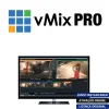 Software: Imagem do logotipo do vMix Pro 26 + Licença Vitalícia acima de um monitor mostrando software de edição com videoclipes de um jogo de basquete. O texto na etiqueta azul diz: Envio Instantâneo, Ativação Online, Licença Original. Adquira este software para entrega imediata e desfrute de uma experiência de edição perfeita.