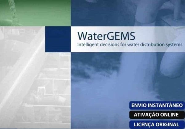 Software: Conheça WaterGEMS - Modelagem Hidráulica de Redes de Água, o software líder para sistemas eficientes de distribuição de água. Imagens de água corrente melhoram a mensagem sobre a tomada de decisões inteligentes. Explore recursos como Entrega Imediata, Ativação Online e Licença Original por meio dos botões no canto inferior direito. Adquira sua licença agora em nossa loja de software!